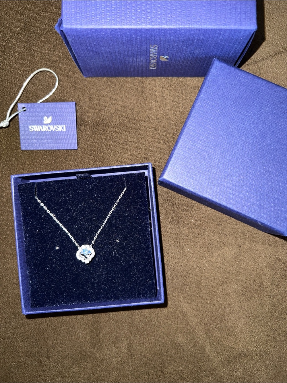 Swarovski Silver Necklace with Blue Crystal Flower Pendant